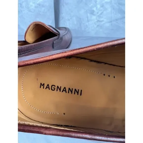 Men's Magnanni Brown Leather Loafers Size 11.5 - Picture 7 of 10
